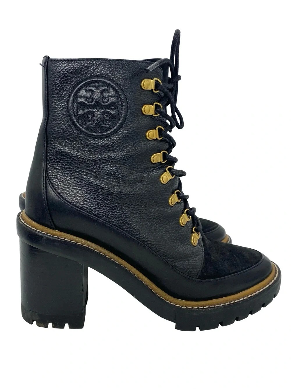 Tory Burch Womens Miller Sole Lug Sole Bootie Black Leather Combat Boots Size 9